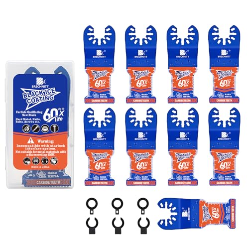 BRSCHNITT 34MM Wolframkarbid oszillierend Schwarzes Eis beschichtet 9PCS Multi-Tool-Klingen, Sägeblätter für Holz mit Nägeln, Metall, Kunststoff, Trockenbauwände von BRSCHNITT