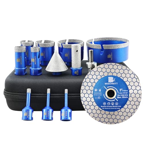 BRSCHNITT Diamond Core Drill Bit Set - Tile Hole Saw Kit for Porcelain Ceramic Marble Granite Drilling（6/6/8/20/25/35/50/68/110 Drill+20 Finger+50 Chamfer Bit+125 Grind Disc）. von BRSCHNITT