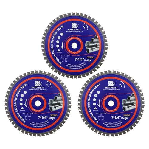 Kreissägeblatt Metall 184mm 15.875MM - 3 Stück 48T TCT Metallkreissägeblatt zum Schneiden von Stahl, Aluminium, Kupfer, Metall Baustahl, für Kreissäge und Kappsäge | Metallsägeblatt von BRSCHNITT