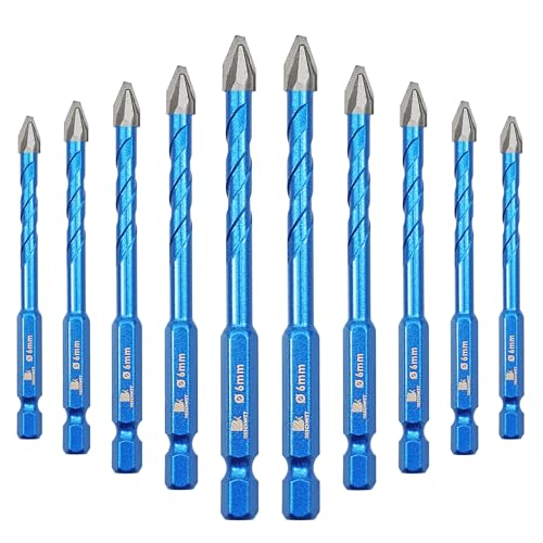 BRSCHNITT Schräger Kopf Exzenterbohrer 1/4" 6MM - Fliesenbohrer Glasbohrer Set Holz/Kunststoff/Mauerwerk/Keramikfliesen/Beton/Marmor/Glas 10 Stück von BRSCHNITT