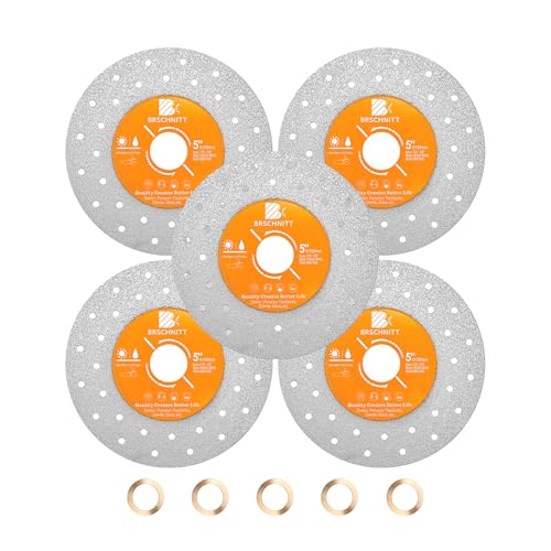 BRSCHNITT Steinplatten-Schleifscheibe 125MM Glasschneidescheibe (5 Stück), Granit-Trennblatt, Diamant-Schleifscheibe für Steinplatten, Stein, Fliesen, Marmor, Granit, Glas, Diamant-Sägeblätter von BRSCHNITT