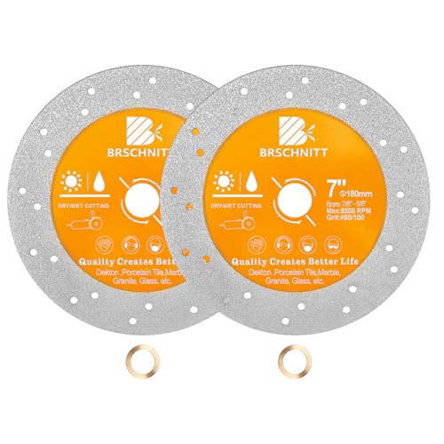 BRSCHNITT Steinplatten-Schleifscheibe – 17,8 cm Glasschneiderscheibe (2 Stück), Granit-Trennscheibe, Diamantschleifscheibe für Steinplatten, Stein, Fliesen, Marmor, Granit, Glas Diamanttrennscheiben von BRSCHNITT