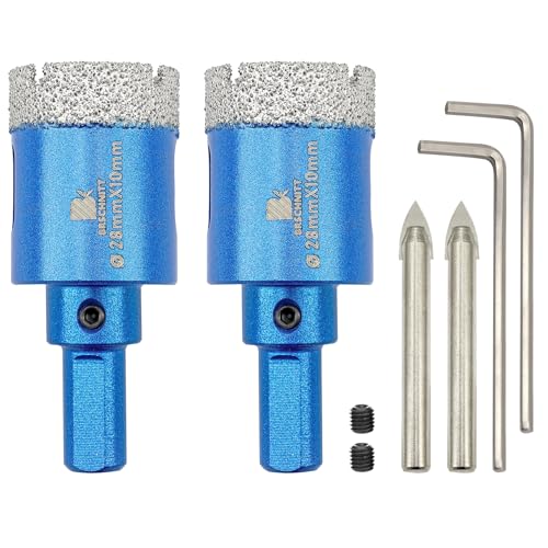 BRSCHNITT Trockener Diamant-Kernbohrer mit Pilot-Bit, 2 Stück 28MM Diamant-Fliesenlochsäge mit Dreiecksschaft, für Porzellan, Fliesen, Keramik, Stein, Granit, Marmor von BRSCHNITT