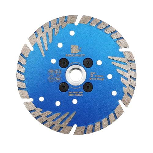 BRSCHNITT Diamant Trennscheibe 125 mm x M14 Turbo Sägeblatt mit Schutzzähne Diamantscheibe mit Flansch zum Schneiden Schleifen Granit Marmor Beton Fliesen BRSCHNITT Diamant Trennscheibe 125 mm x M14 Turbo Sägeblatt mit Schutzzähne Diamantscheibe mit Flansch zum Schneiden Schleifen Granit Marmor Beton Fliesen von BRSCHNITT