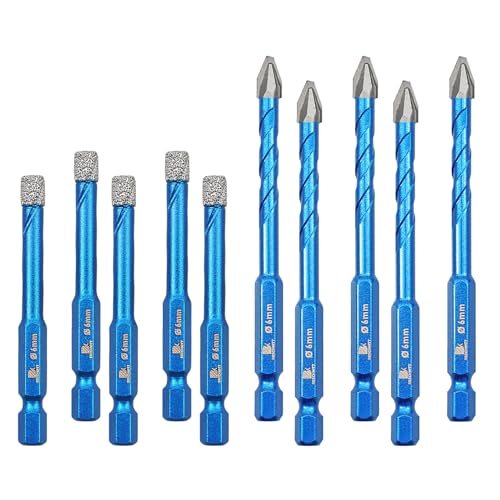 Diamantbohrer Fliesenbohrer Set 1/4" 6MM*5+6MM*5 - BRSCHNITT 10 Stück Sechskant Schaft fliesenbohrer set- Lochsäge für Keramik, Granit, Glas, Porzellan, Fliesen, Feinsteinzeug, Mauerwerk, Marmor. Diamantbohrer Fliesenbohrer Set 1/4" 6MM*5+6MM*5 - BRSCHNITT 10 Stück Sechskant Schaft fliesenbohrer set- Lochsäge für Keramik, Granit, Glas, Porzellan, Fliesen, Feinsteinzeug, Mauerwerk, Marmor. von BRSCHNITT