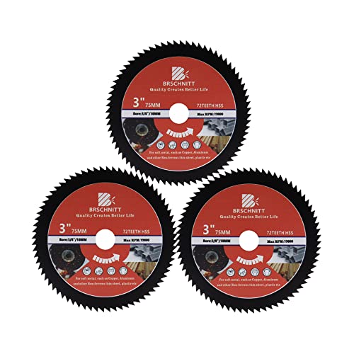 HSS Kreissägeblatt 75mm - BRSCHNITT 72T 10mm Bohrung Trennscheiben für Holz, Kupfer, Aluminium, Kunststoff und Weichmetall（3er-Set) von BRSCHNITT