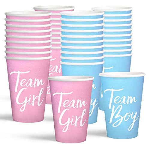 Gender Reveal Party Pappbecher 50 Stück, Team Junge Team Mädchen Gender Reveal Cups, Gender Reveal Baby Shower Party Dekorationen Supplies von BRT Bearingshui