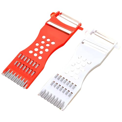 2 Stück 6-in-1 Multifunktions Sparschäler, Gemüseschneider, Kartoffelschneider mit mehreren Klingen, Gemüseschneider, Zerkleinerer, Gemüseschäler für kleine Küchenarbeiten, Spülmaschinenfest(Rot+Weiß) von BRTNUP