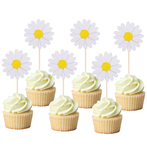 36 Stück Cupcake Topper, Geburtstag Kuchen Deko, Kuchen Deko Kinder, Cupcake Topper Dekoration, Dessert Deko für Birthday Party Supplies Feiern Party Events Baby Shower (Gänseblümchen) von BRTNUP