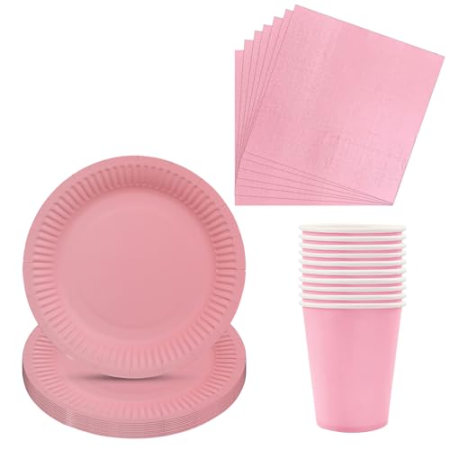 40 Stück Partyteller Tassen Servietten, Rosa Geschirr-Set, Rosa Pappteller Tassen und Servietten, Einweggeschirrset für die Party für Xmas Geburtstag Hochzeit Party Gunst 40 Stück Partyteller Tassen Servietten, Rosa Geschirr-Set, Rosa Pappteller Tassen und Servietten, Einweggeschirrset für die Party für Xmas Geburtstag Hochzeit Party Gunst von BRTNUP