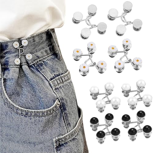 8 Stück Hosen Enger Machen Clip,3 Stile Einstellbare Hosenbund Clips,Knöpfe Tightener,Waist Clip,Perfekte Passform für Jeans & Röcke von BRTNUP