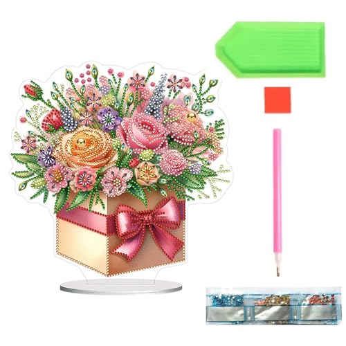 DIY Diamond Painting Tisch Deko, Diamond Painting Blume Diamant Painting Bilder Vase, Vase Diamond Art Erwachsene, 5D Diamant Painting Vase mit Blumen und Vögeln Ornamente (mix-a) von BRTNUP