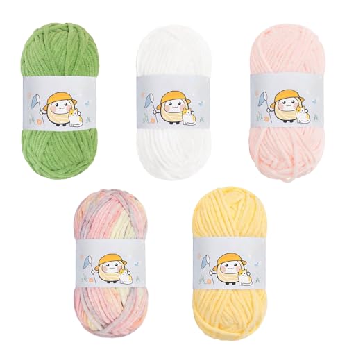 Dickes Chenille-Garn, 5 x 50 g (60 m/Knäuel) Häkelwolle für Decken und Kleidung, Anfängerfreundliches Strickgarn (5 Farben) von BRTNUP