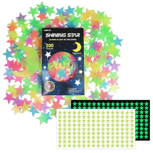 Leuchtende Sterne Wandsticker, 201pcs 3D Bunte Leuchtsterne und 288pcs Leuchtende Sticker Sterne, Decke und Wand Leuchtwandaufkleber für Decke Wandaufkleber, Kinderzimmer Deko Leuchtende Sterne Wandsticker, 201pcs 3D Bunte Leuchtsterne und 288pcs Leuchtende Sticker Sterne, Decke und Wand Leuchtwandaufkleber für Decke Wandaufkleber, Kinderzimmer Deko von BRTNUP