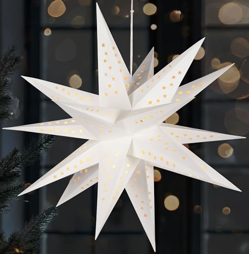 BRUBAKER 3D Weihnachtsstern für Innen - 60 cm XXL Leuchtstern - Batteriebetrieben mit Timer - LED Stern Hängend - Adventsstern für Fensterdeko und Weihnachtsdeko - Papierstern Weihnachten - Weiß BRUBAKER 3D Weihnachtsstern für Innen - 60 cm XXL Leuchtstern - Batteriebetrieben mit Timer - LED Stern Hängend - Adventsstern für Fensterdeko und Weihnachtsdeko - Papierstern Weihnachten - Weiß von BRUBAKER