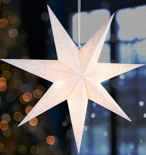 BRUBAKER 60 cm Papier Weihnachtsstern zum Aufhängen - Fenster Adventsstern - 3D Papierstern mit E14 Fassung - Hängende Weihnachtsdeko Leuchtstern mit 3,5 m Kabel - Weiß BRUBAKER 60 cm Papier Weihnachtsstern zum Aufhängen - Fenster Adventsstern - 3D Papierstern mit E14 Fassung - Hängende Weihnachtsdeko Leuchtstern mit 3,5 m Kabel - Weiß von BRUBAKER