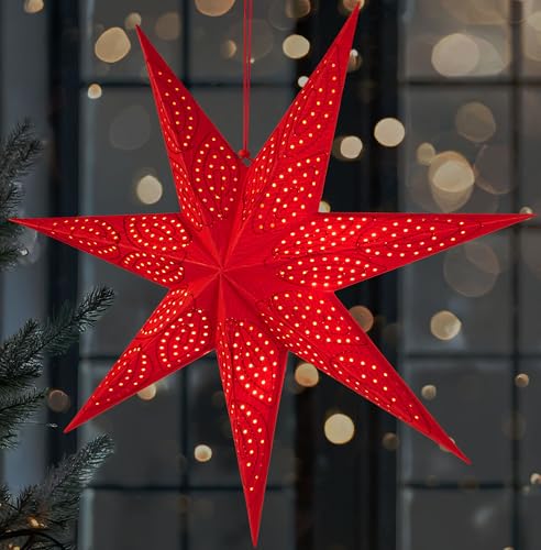 BRUBAKER 60 cm Papier Weihnachtsstern zum Aufhängen - LED Adventsstern für Weihnachtsdeko und Fenster - 3D Papierstern mit Timer-Funktion - Hängender Leuchtstern - Rot BRUBAKER 60 cm Papier Weihnachtsstern zum Aufhängen - LED Adventsstern für Weihnachtsdeko und Fenster - 3D Papierstern mit Timer-Funktion - Hängender Leuchtstern - Rot von BRUBAKER