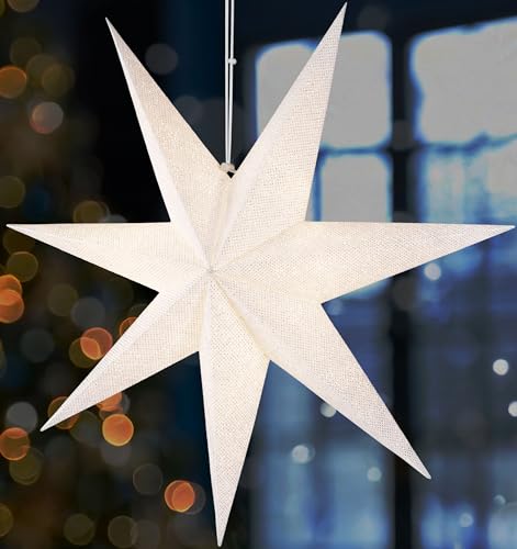 BRUBAKER 60 cm Weihnachtsstern für Innen - Adventsstern mit E14 Fassung Hängend - Fenster Leuchtstern zum Aufhängen - Stern Set Weihnachten mit 3,5 m Kabel - 3D Papierstern Deko - Weiß von BRUBAKER