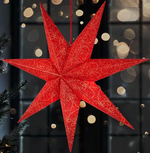 BRUBAKER 60 cm Weihnachtsstern für Innen - LED Adventsstern Hängend - Leuchtstern zum Aufhängen für Fensterdeko und Weihnachtsdeko - 3D Papierstern Deko Weihnachten - Rot von BRUBAKER