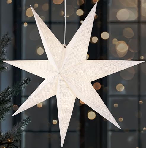 BRUBAKER 60 cm Weihnachtsstern für Innen - LED Adventsstern Hängend - Leuchtstern zum Aufhängen für Fensterdeko und Weihnachtsdeko - 3D Papierstern Deko Weihnachten - Weiß von BRUBAKER