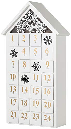 BRUBAKER Adventskalender aus Holz zum Befüllen - Weißes Schneehaus mit LED-Beleuchtung - Wiederverwendbarer DIY Weihnachtskalender 24.3 x 45 x 8 cm von BRUBAKER