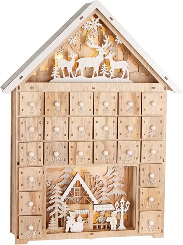 BRUBAKER Adventskalender zum Befüllen - Weihnachtshaus 2024 - Weihnachtskalender aus Holz mit LED Beleuchtung - Rentiere im Wald, Schnee Dorf mit Kindern - 40 cm Haus Kalender Beleuchtet BRUBAKER Adventskalender zum Befüllen - Weihnachtshaus 2024 - Weihnachtskalender aus Holz mit LED Beleuchtung - Rentiere im Wald, Schnee Dorf mit Kindern - 40 cm Haus Kalender Beleuchtet von BRUBAKER
