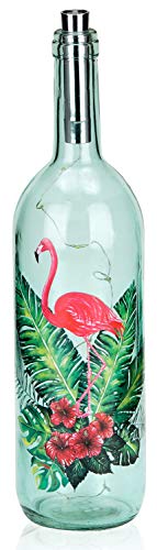 BRUBAKER Lichterflasche mit Aufdruck Flamingo mit Hibiskus 10 LED Lichter 34,7 cm Höhe Grün von BRUBAKER