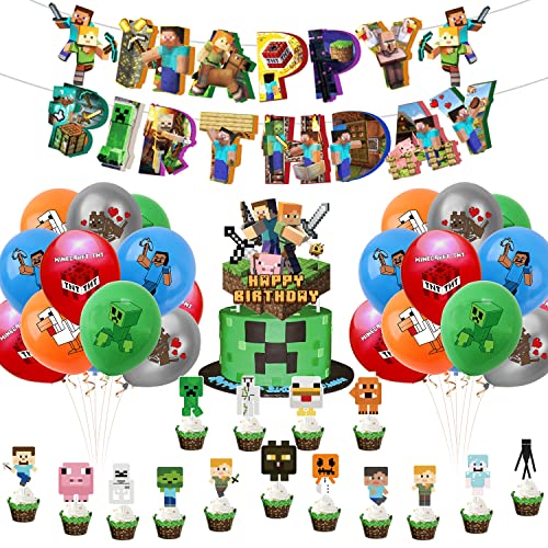 Thema Party Dekoration, Miner Deko Geburtstag Gaming Deko, Videospiel Geburtstag Dekoration Ballon Set von BRUGUI