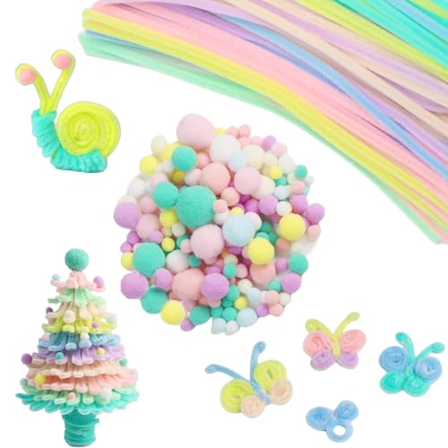 100 Stück Makronen-Farbene Pfeifenreiniger & 130 Stück Pompoms, 230stück DIY Bastelset für Kinder - Weiche Pastellfarben, Kreative Handwerksmaterialien 100 Stück Makronen-Farbene Pfeifenreiniger & 130 Stück Pompoms, 230stück DIY Bastelset für Kinder - Weiche Pastellfarben, Kreative Handwerksmaterialien von BRUKUSUR