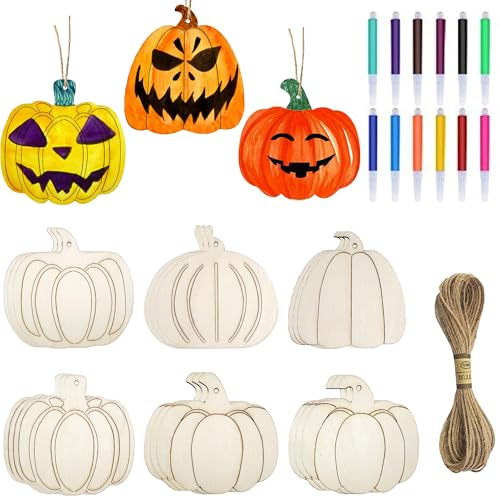 18 Stück Basteln Erwachsene Holzdeko Kürbis Deko Holztiere Kürbisse Deko Holzanhänger Zum Bemalen für Herbst, Halloween Thanksgiving Autumn Decor Party Dekoration von BRUKUSUR