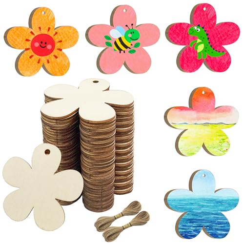 holzblumen zum bemalen 32 Stück Basteln Holzherzen Deko Lebensbaum Holz für DIY Handwerk Holzbäume Dekoholz Holzschilder Zum Beschriften von BRUKUSUR