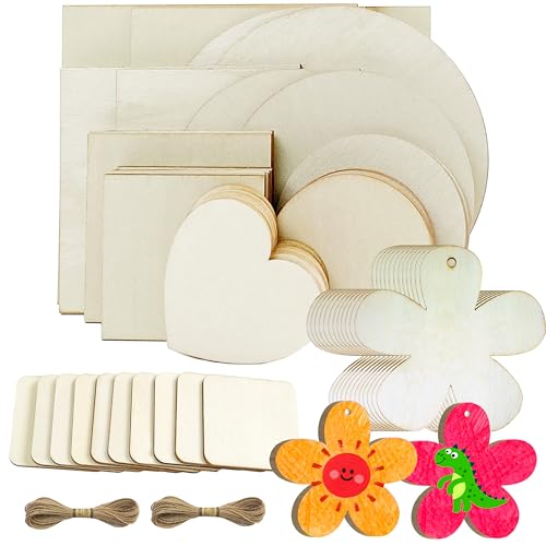 62 Stück Holzplatten Zum Basteln, Rund Holzplatte Quadratische Holzscheiben Holzplättchen Rund,Mit Loch Holzanhänger Zum Bemalen für Hochzeit Hängende Dekorationen 62 Stück Holzplatten Zum Basteln, Rund Holzplatte Quadratische Holzscheiben Holzplättchen Rund,Mit Loch Holzanhänger Zum Bemalen für Hochzeit Hängende Dekorationen von BRUKUSUR