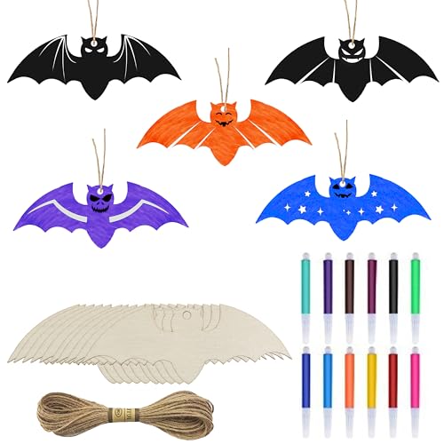 Halloween Batman Holzscheibe Fledermaus Holztiere für DIY Holztiere Zum Bemalen Halloween Deko Outdoor Kindergeburtstag Basteln von BRUKUSUR