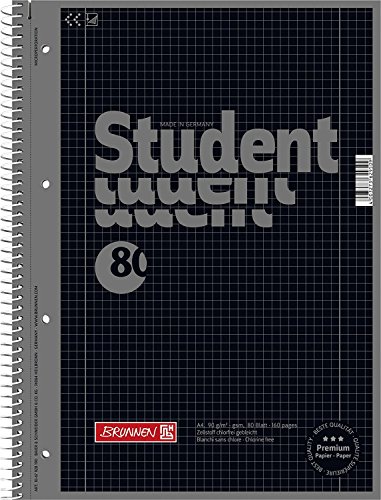 5 Blöcke SuperPack Brunnen 1067928190 Notizblock / Collegeblock Student Colour Code (A4 kariert, Lineatur 28, 90 g/m², 80 Blatt) schwarz von BRUNNEN