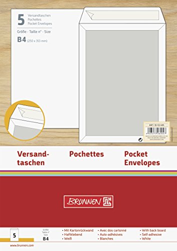 BRUNNEN 1053445 Versandtasche (B4, Haftklebung, Natron, 120 g/qm, 5 Stück) weiß von BRUNNEN