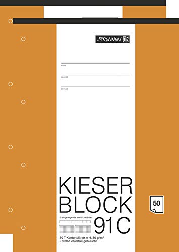 BRUNNEN KIESER-Block T-Konten, A4, 50 Blatt, 80g/m², Gelocht (2, T-Konten) von BRUNNEN