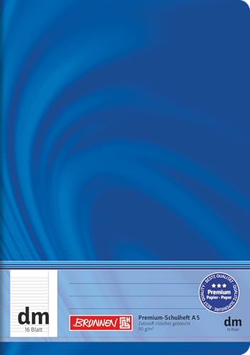 BRUNNEN Schulheft Premium Vivendi | A5, Lineatur dm, 16 Blatt, blau von BRUNNEN