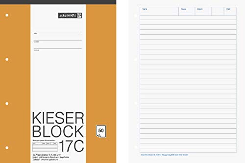 Brunnen 1042927 KIESER-Block Lineatur 21 (A4, 50 Blatt, liniert, 80 g/m², gelocht) (2, A4) von BRUNNEN