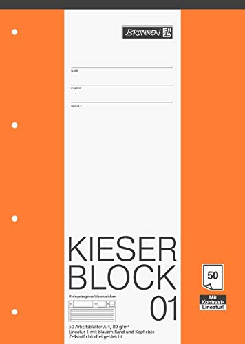 Brunnen 1042941 KIESER-Block Lineatur 1 (A4, 50 Blatt, Gelocht, 80 g/m², Klasse 1) - 5er Pack von BRUNNEN
