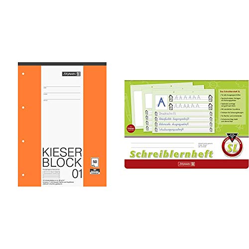 Brunnen 1042941 KIESER-Block Lineatur 1 (A4, 50 Blatt, gelocht, 80 g/m², Klasse 1) & 1044040 Schreiblernheft SL (A4, quer, Lineatur SL, 16 Blatt) von BRUNNEN