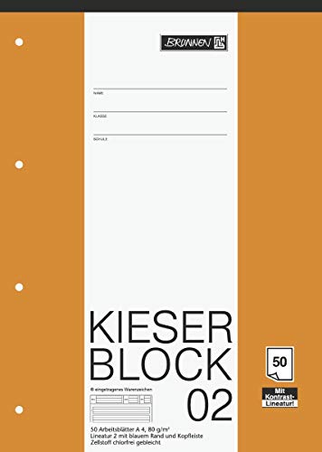 Brunnen 1042942 KIESER-Block Lineatur 2 (A4, 50 Blatt, Gelocht, 80g/m², Klasse 2) - 3er Pack von BRUNNEN