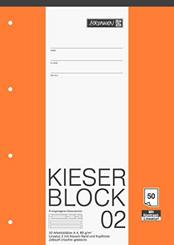 Brunnen 1042942 KIESER-Block Lineatur 2 (A4, 50 Blatt, gelocht, 80 g/m², Klasse 2) (10, A4) [Kitchen & Home] von BRUNNEN