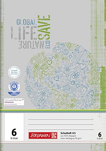 Brunnen 104510601 Recycling-Schulheft DIN A5 (16 Blatt, einfaches Heft) von BRUNNEN