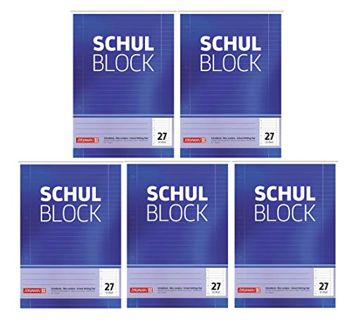 Brunnen 1052527 Schulblock/Notizblock (A4, 50 Blatt, liniert, mit Randlinien, Lineatur 27, gelocht, kopfverleimt, 70 g/m²) (5) von BRUNNEN