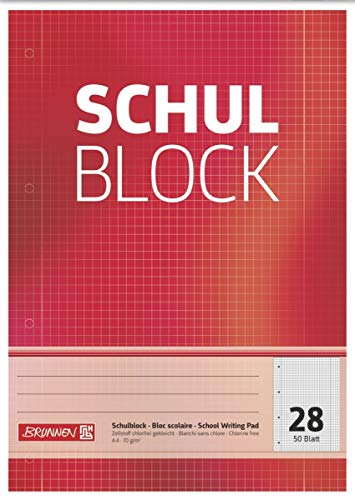 Brunnen 1052528 Schulblock/Notizblock (A4, 50 Blatt, kariert, mit Randlinien, Lineatur 28, gelocht, kopfverleimt, 70 g/m²) (5) von BRUNNEN