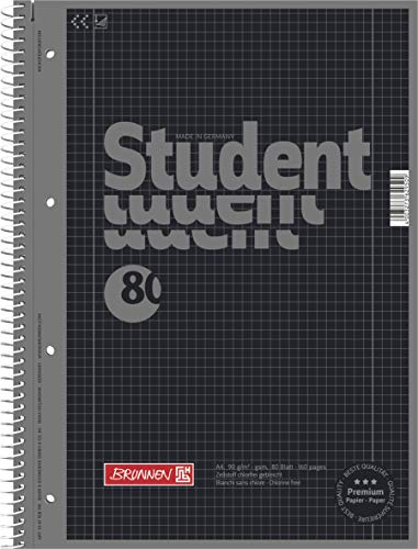 Brunnen 1067928190 Notizblock/Collegeblock Student Colour Code (A4 kariert, Lineatur 28, 90 g/m², 80 Blatt) schwarz (5er Pack) von BRUNNEN