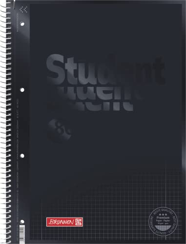 Brunnen 1067928190 Notizblock/Collegeblock Student Colour Code (A4 kariert, Lineatur 28, 90 g/m², 80 Blatt) schwarz | 5er Pack von BRUNNEN