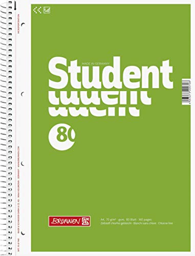 Brunnen 1067940 Notizblock / Collegeblock Student (A4, unliniert 70 g/m², 80 Blatt) 5 Stück von BRUNNEN