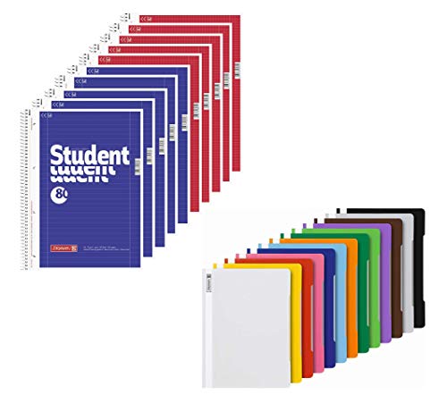 Brunnen 5 Collegeblöcke Student A4 Lineatur 27, liniert 80 Blatt + 5 Collegeblöcke Student A4 Lineatur 28 kariert, 80 Blatt weiß (10 Blöcke + 13 Schnellhefter) von BRUNNEN
