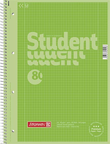 Brunnen Notizblock/Collegeblock Student Colour Code (A4 kariert, Lineatur 28, 90 g/m², 80 Blatt) (Grün | 5er Pack) von BRUNNEN